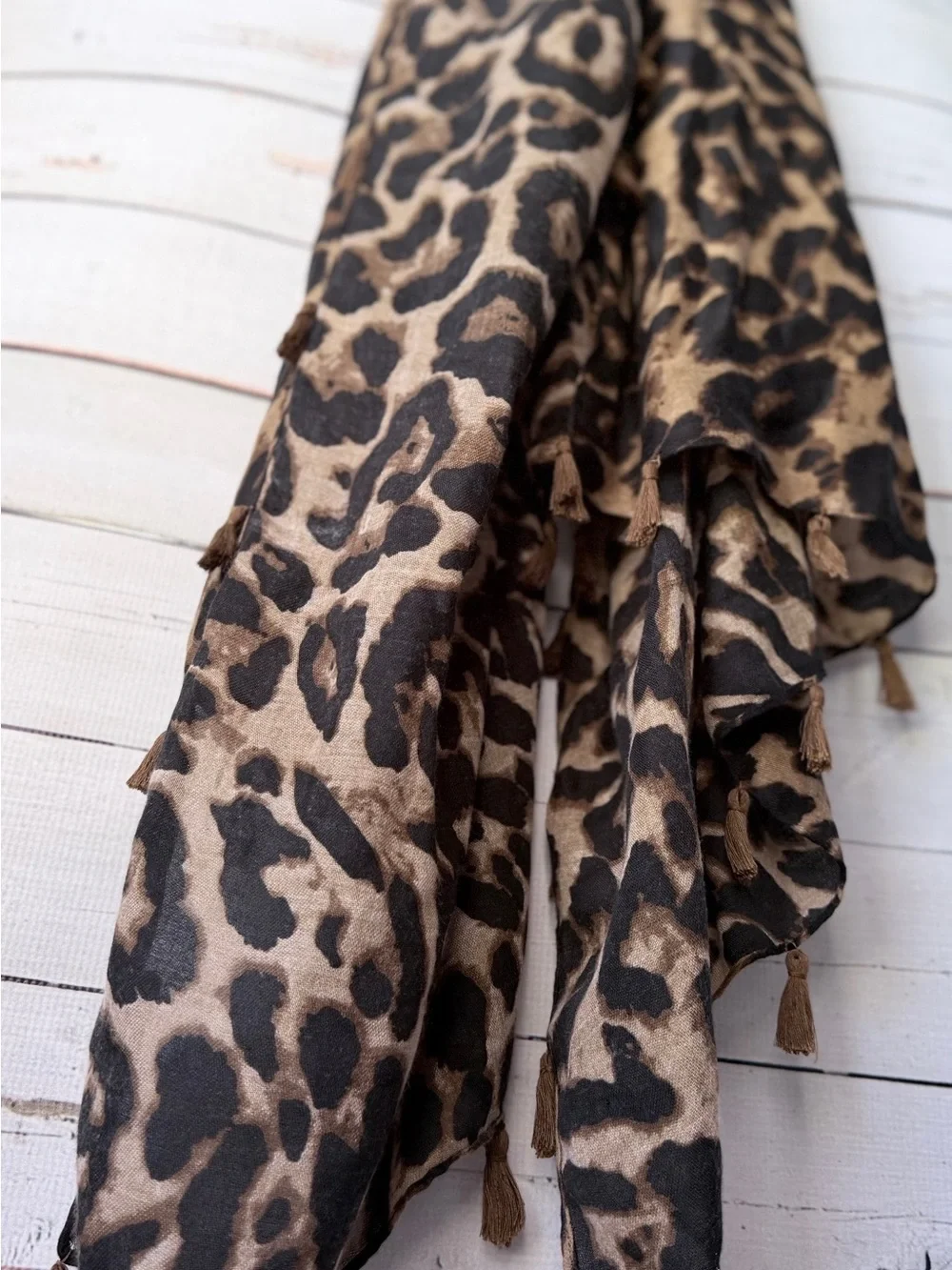Leopard Print Tassel Scarf
